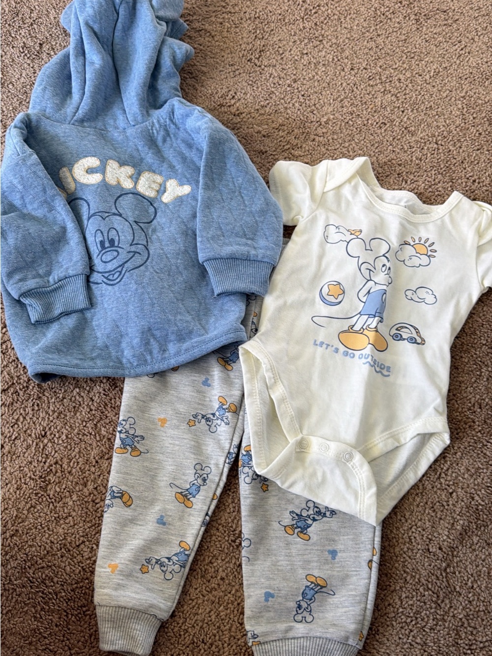 Disney Blue & Cream Mickey Hoodie Bodysuit and Pants Set